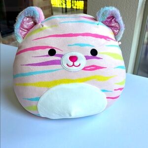 EUC Squishmallow Atoosa Cat Tiger Plush Rainbow Striped Pink